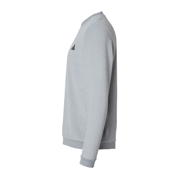 Adidas Men's Terry Loop Crewneck Sweatshirt, Grey Three, Left Sleeve view