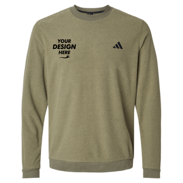 Adidas Men's Terry Loop Crewneck Sweatshirt, Olive Strata, Front view, Mockup