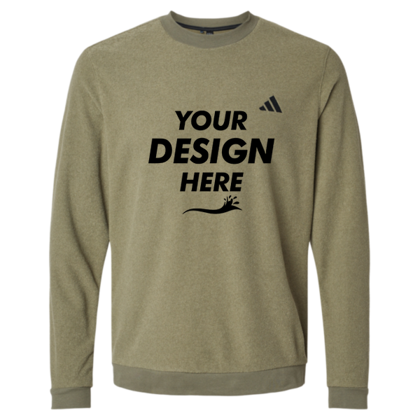 Adidas Men's Terry Loop Crewneck Sweatshirt, Olive Strata, Front view, Mockup