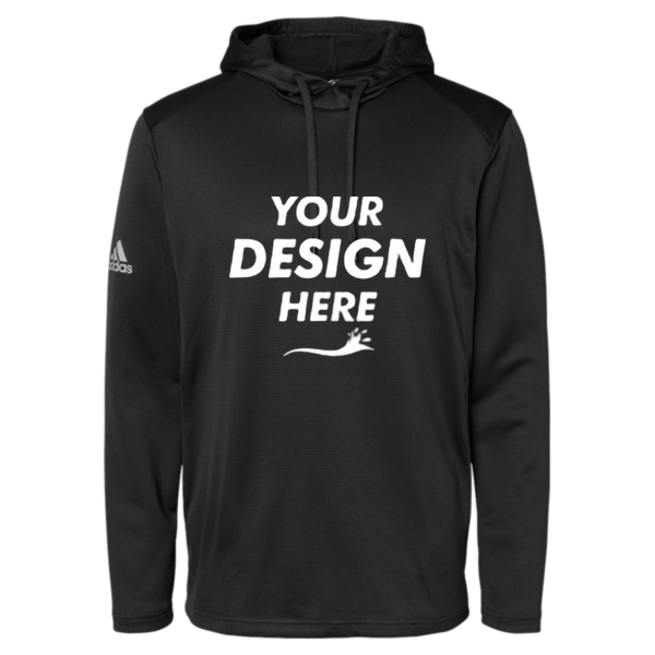 Adidas Men's Textured Mixed Media Midweight Hooded Sweatshirt, Black, Front view, Mockup