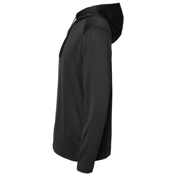 Adidas Men's Textured Mixed Media Midweight Hooded Sweatshirt, Black, Left Sleeve view