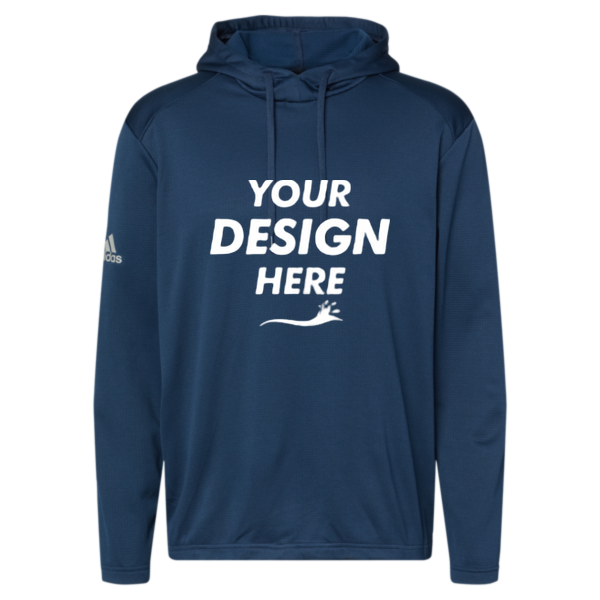 Adidas Men's Textured Mixed Media Midweight Hooded Sweatshirt, Collegiate Navy, Front view, Mockup