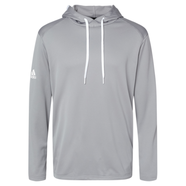 Adidas Men's Textured Mixed Media Midweight Hooded Sweatshirt, Grey Three, Front view
