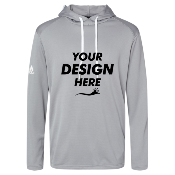 Adidas Men's Textured Mixed Media Midweight Hooded Sweatshirt, Grey Three, Front view, Mockup