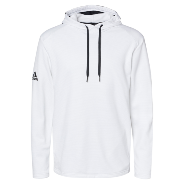 Adidas Men's Textured Mixed Media Midweight Hooded Sweatshirt, White, Front view
