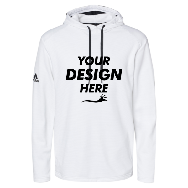 Adidas Men's Textured Mixed Media Midweight Hooded Sweatshirt, White, Front view, Mockup