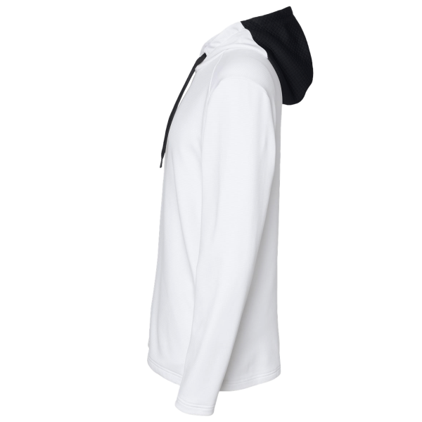 Adidas Men's Textured Mixed Media Midweight Hooded Sweatshirt, White, Left Sleeve view
