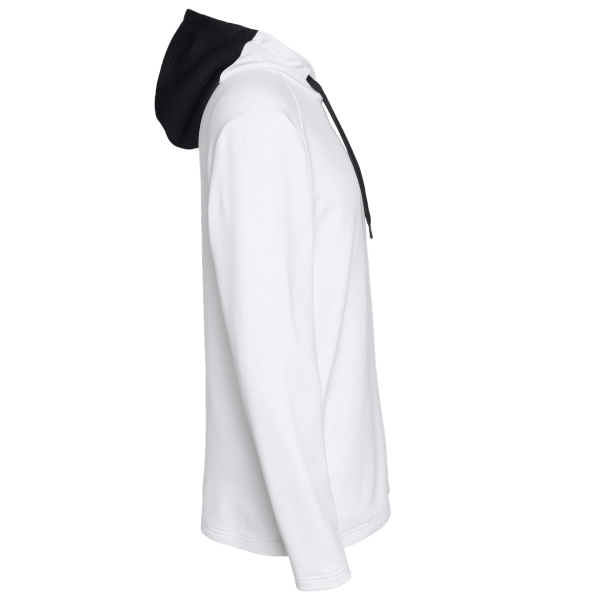 Adidas Men's Textured Mixed Media Midweight Hooded Sweatshirt, White, Right Sleeve view