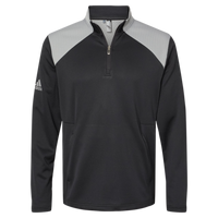 Adidas Men's Textured Mixed Media Quarter-Zip Pullover, Black / Grey Three, Front view