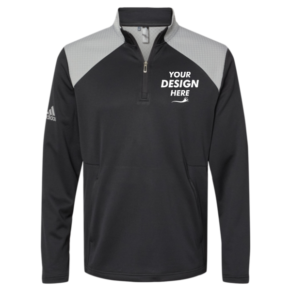 Adidas Men's Textured Mixed Media Quarter-Zip Pullover, Black / Grey Three, Front view, Mockup