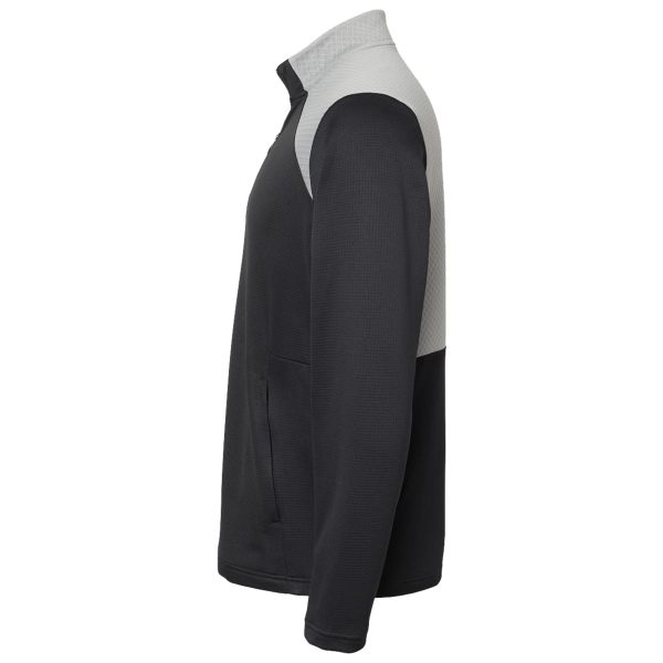 Adidas Men's Textured Mixed Media Quarter-Zip Pullover, Black / Grey Three, Left Sleeve view