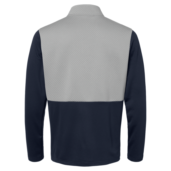 Adidas Men's Textured Mixed Media Quarter-Zip Pullover, Collegiate Navy / Grey Three, Back view