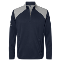 Adidas Men's Textured Mixed Media Quarter-Zip Pullover, Collegiate Navy / Grey Three, Front view