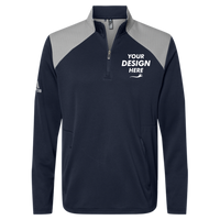 Adidas Men's Textured Mixed Media Quarter-Zip Pullover, Collegiate Navy / Grey Three, Front view, Mockup