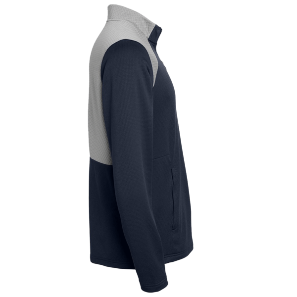 Adidas Men's Textured Mixed Media Quarter-Zip Pullover, Collegiate Navy / Grey Three, Right Sleeve view
