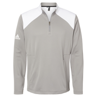 Adidas Men's Textured Mixed Media Quarter-Zip Pullover, Grey Three / White, Front view