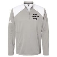 Adidas Men's Textured Mixed Media Quarter-Zip Pullover, Grey Three / White, Front view, Mockup