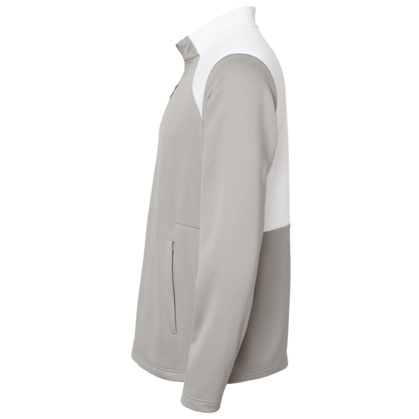 Adidas Men's Textured Mixed Media Quarter-Zip Pullover, Grey Three / White, Left Sleeve view