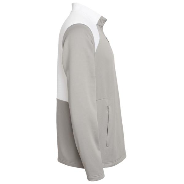 Adidas Men's Textured Mixed Media Quarter-Zip Pullover, Grey Three / White, Right Sleeve view