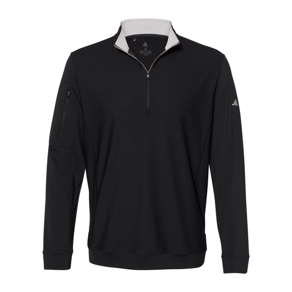 Adidas Men's Textured Quarter-Zip Pullover, Black, Front view
