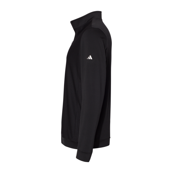 Adidas Men's Textured Quarter-Zip Pullover, Black, Left Sleeve view