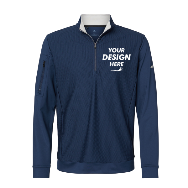 Adidas Men's Textured Quarter-Zip Pullover, Collegiate Navy, Front view, Mockup