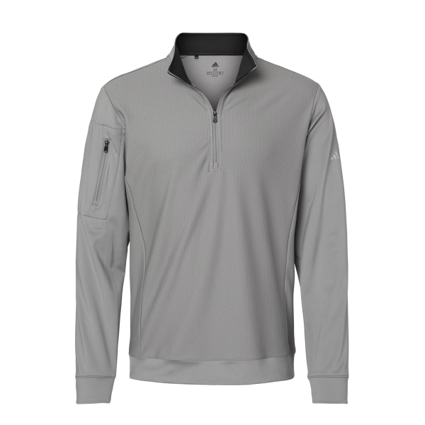 Adidas Men's Textured Quarter-Zip Pullover, Grey Three, Front view