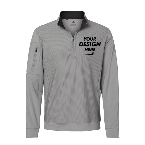 Adidas Men's Textured Quarter-Zip Pullover, Grey Three, Front view, Mockup