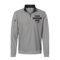 Adidas Men's Textured Quarter-Zip Pullover, Grey Three, Front view, Mockup