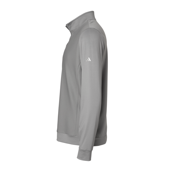 Adidas Men's Textured Quarter-Zip Pullover, Grey Three, Left Sleeve view
