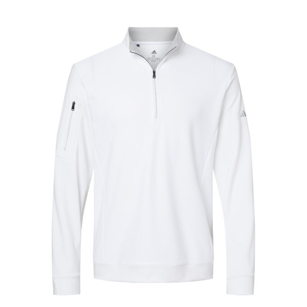 Adidas Men's Textured Quarter-Zip Pullover, White, Front view