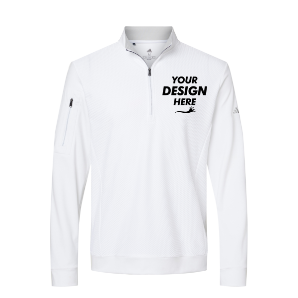Adidas Men's Textured Quarter-Zip Pullover, White, Front view, Mockup