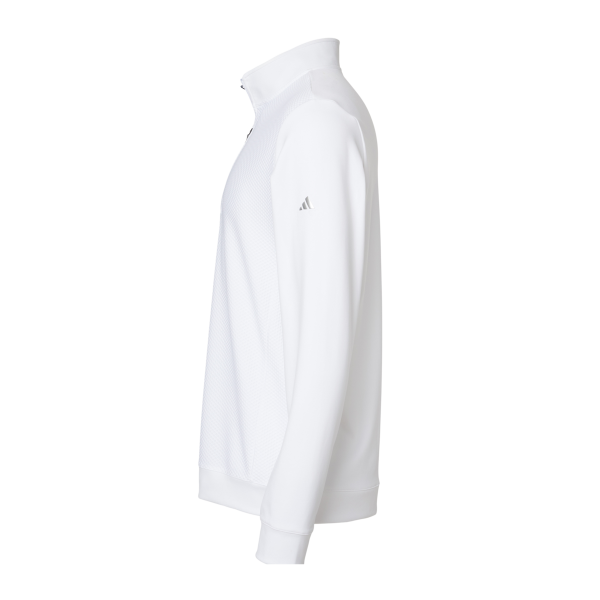 Adidas Men's Textured Quarter-Zip Pullover, White, Left Sleeve view