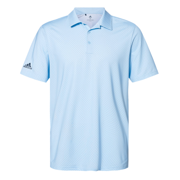 Adidas Men's Ultimate365 Diamond Dot Print Polo, Glow Blue / White / Navy, Front view