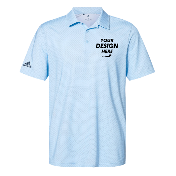 Adidas Men's Ultimate365 Diamond Dot Print Polo, Glow Blue / White / Navy, Front view, Mockup