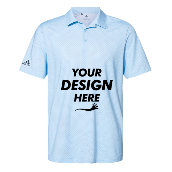 Adidas Men's Ultimate365 Diamond Dot Print Polo, Glow Blue / White / Navy, Front view, Mockup