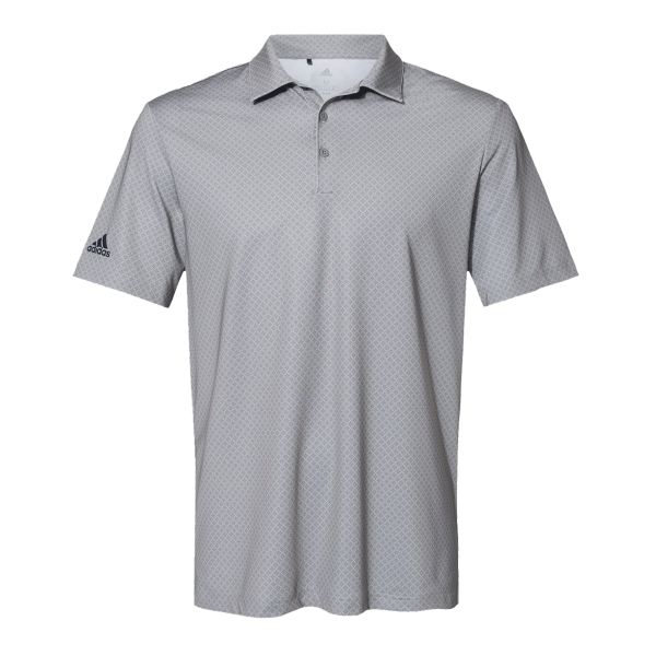 Adidas Men's Ultimate365 Diamond Dot Print Polo, Grey Three / Team Royal / Navy, Front view