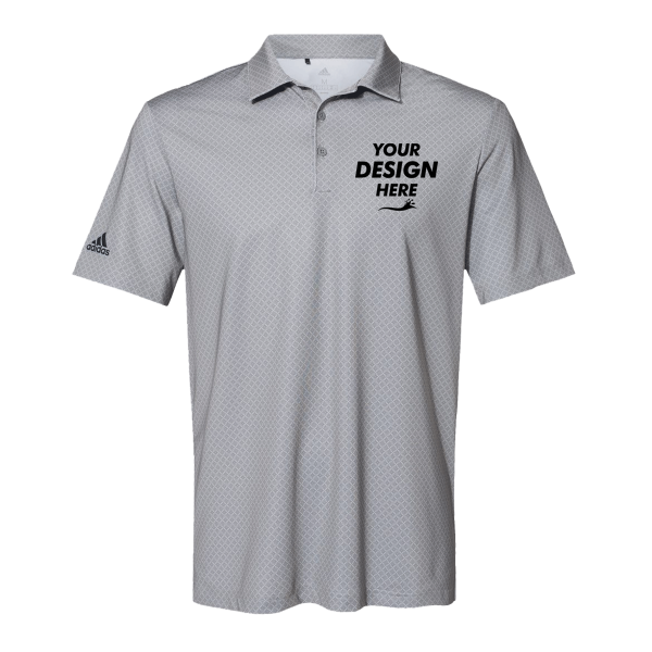 Adidas Men's Ultimate365 Diamond Dot Print Polo, Grey Three / Team Royal / Navy, Front view, Mockup