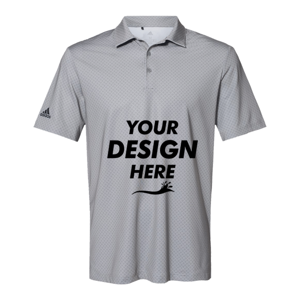Adidas Men's Ultimate365 Diamond Dot Print Polo, Grey Three / Team Royal / Navy, Front view, Mockup