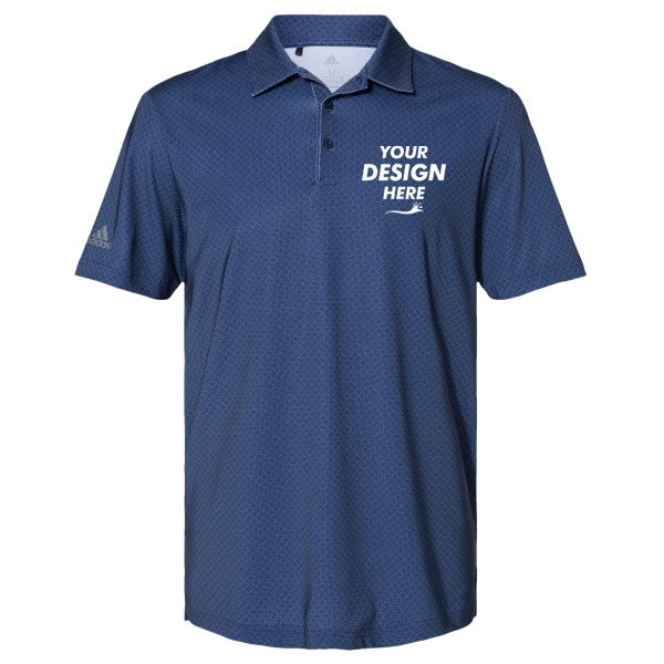 Adidas Men's Ultimate365 Diamond Dot Print Polo, Navy Blue / White / Grey Three, Front view, Mockup