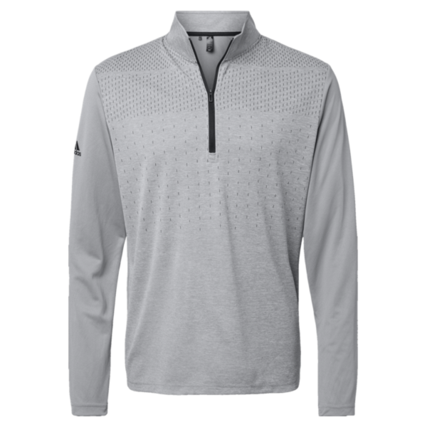 Adidas Men's Ultimate365 Heather Block Print Quarter-Zip Pullover, Grey Three Melange / Grey Three / Black, Front view