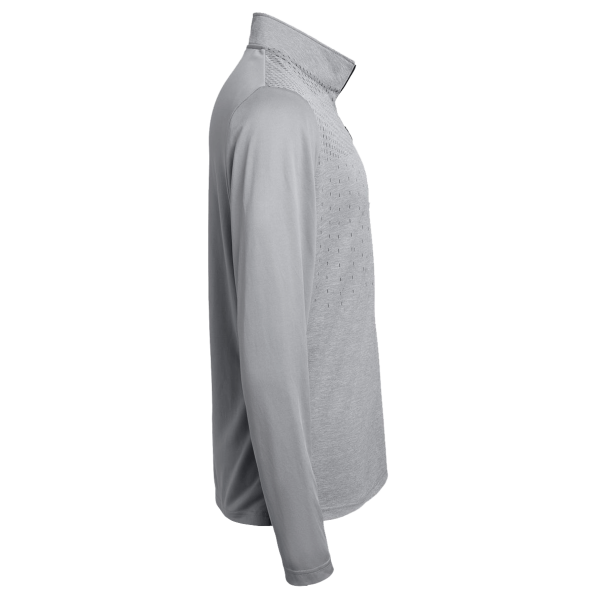 Adidas Men's Ultimate365 Heather Block Print Quarter-Zip Pullover, Grey Three Melange / Grey Three / Black, Right Sleeve view