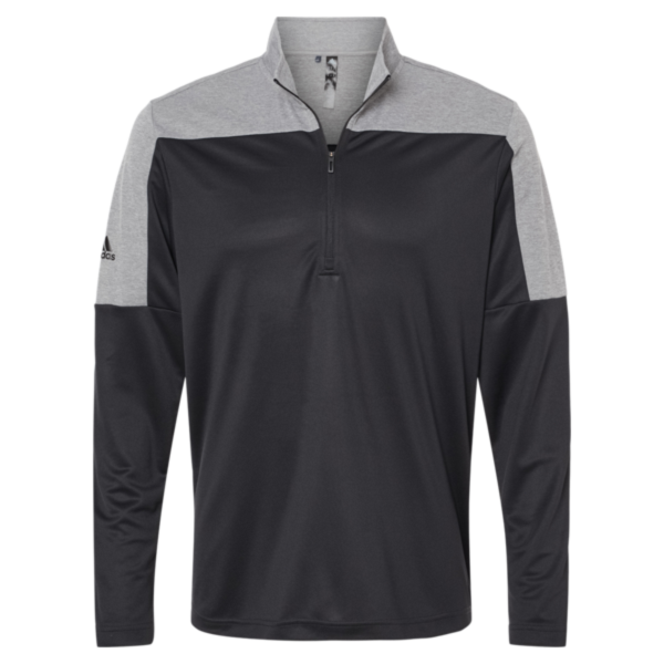 Adidas Men's Ultimate365 Lightweight Colorblocked Quarter-Zip Pullover, Black / Grey Three Melange, Front view