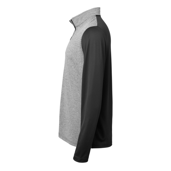 Adidas Men's Ultimate365 Lightweight Colorblocked Quarter-Zip Pullover, Black / Grey Three Melange, Left Sleeve view