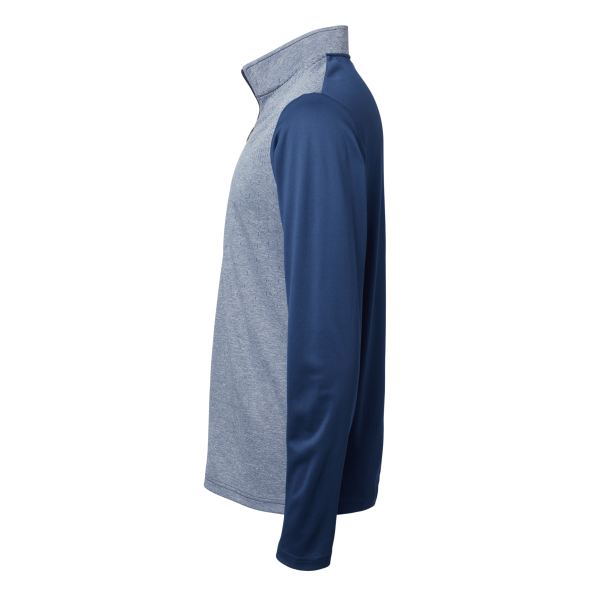 Adidas Men's Ultimate365 Lightweight Colorblocked Quarter-Zip Pullover, Collegiate Navy / Grey Three Melange, Left Sleeve view