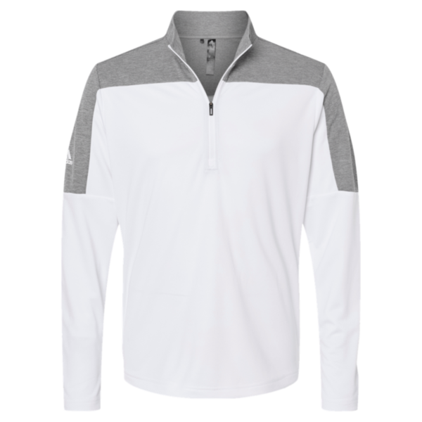 Adidas Men's Ultimate365 Lightweight Colorblocked Quarter-Zip Pullover, White / Grey Three Melange, Front view