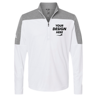 Adidas Men's Ultimate365 Lightweight Colorblocked Quarter-Zip Pullover, White / Grey Three Melange, Front view, Mockup