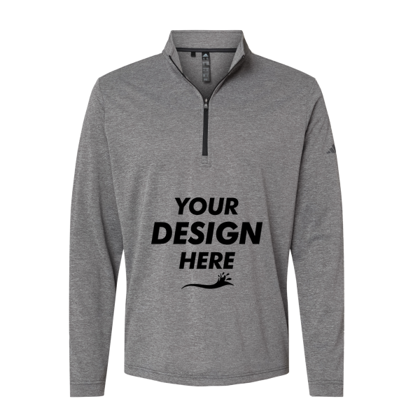 Adidas Men's Ultimate365 Lightweight Quarter-Zip Pullover, Black Heather, Front view, Mockup
