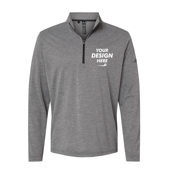 Adidas Men's Ultimate365 Lightweight Quarter-Zip Pullover, Black Heather, Front view, Mockup