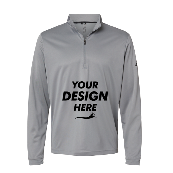 Adidas Men's Ultimate365 Lightweight Quarter-Zip Pullover, Grey Three, Front view, Mockup